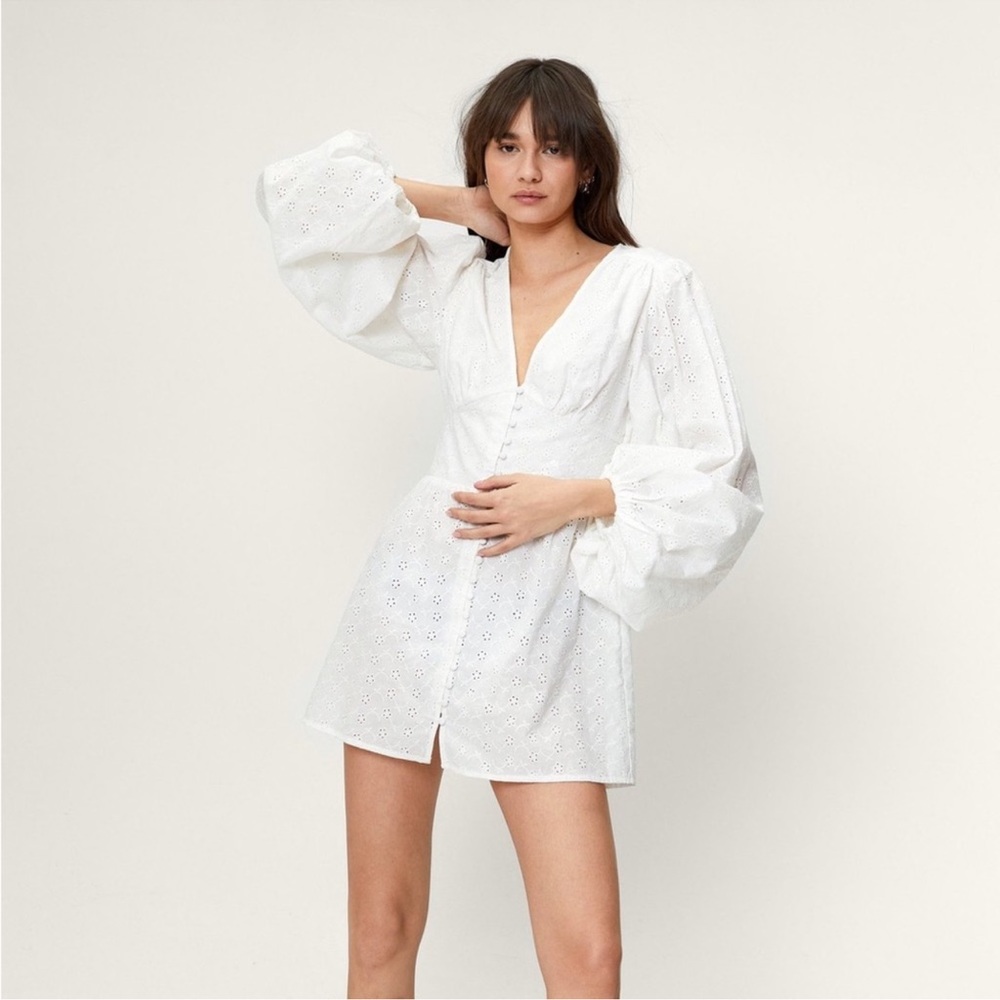 Nasty Gal White Broderie Anglaise Button Down
Mini Dress